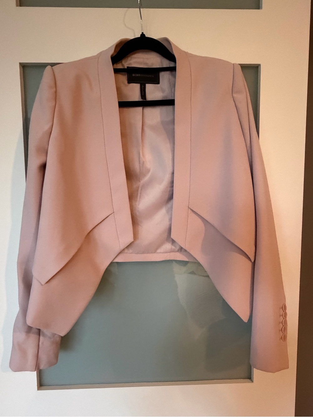 BCBGMaxAzria Blush Pink Cropped Draped Open-Front Blazer